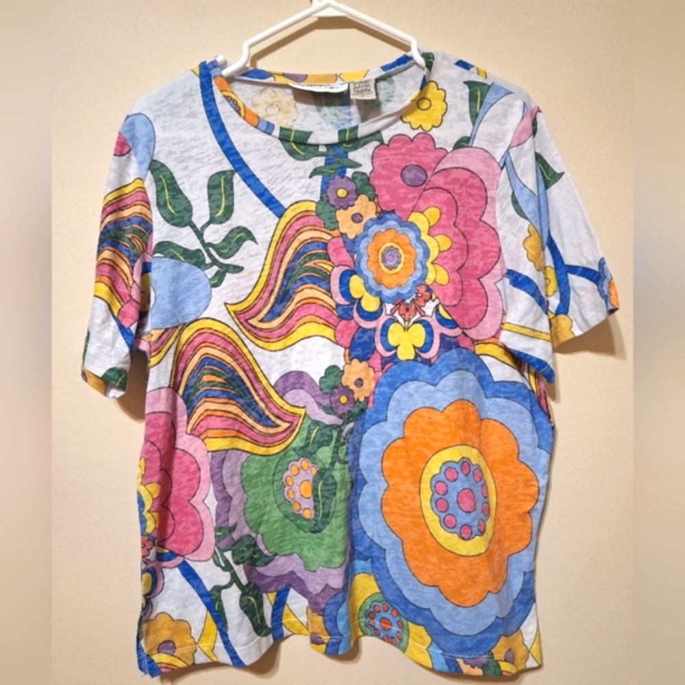 Cathy Daniels women's large groovy floral print short sleeve t-shirt